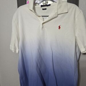 Ralph Lauren Men's White and Blue Ombre Polo Shirt